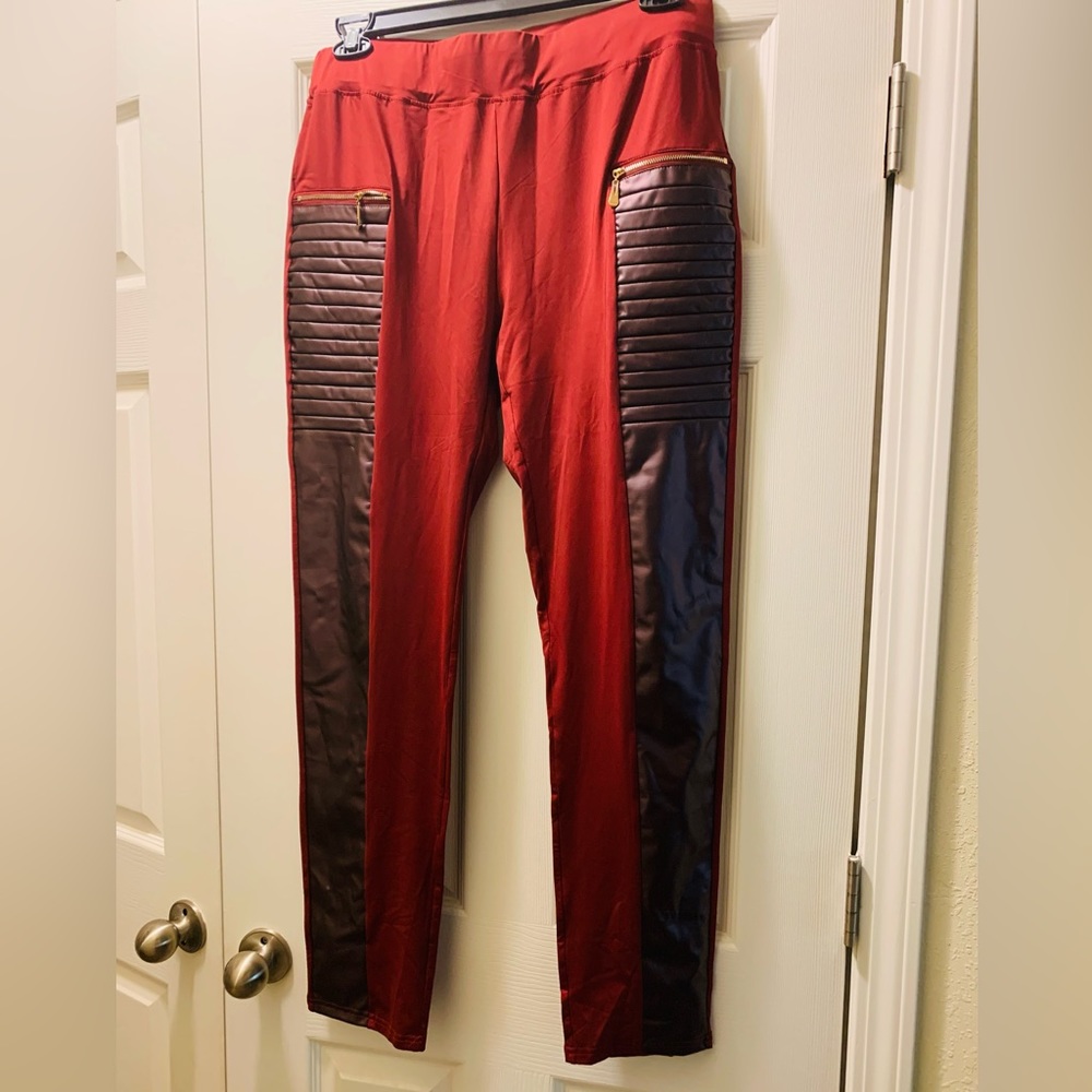 Faux Leather front patch stretch leggings